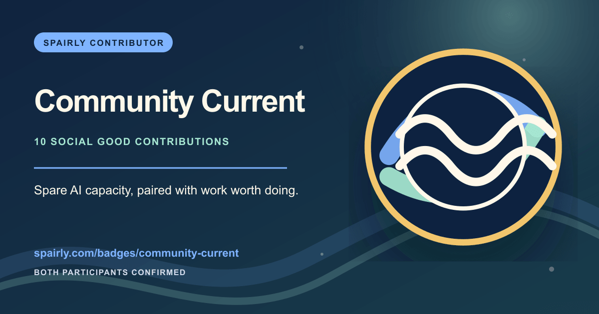 Community Current Spairly contributor badge share card